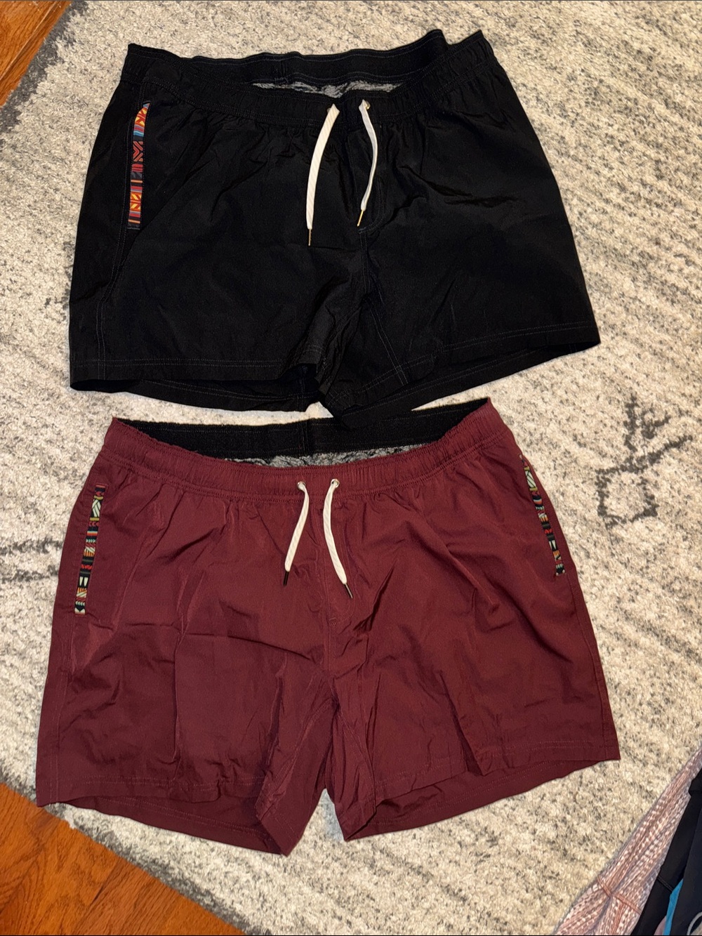 Wowie Men's Drawstring Swim Shorts - Black and Burgundy bundle of 2